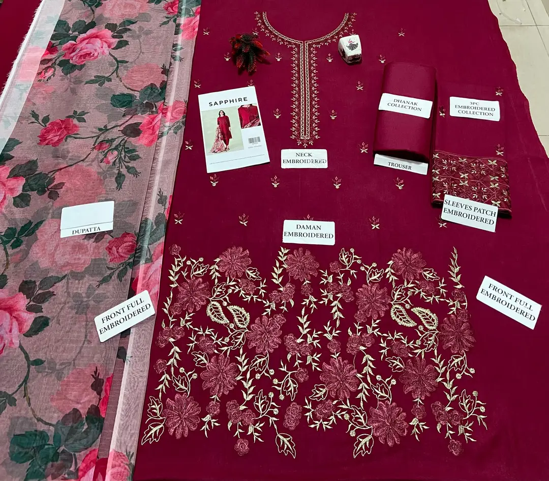 3 Pcs Women's Unstitched Embroidered Suit