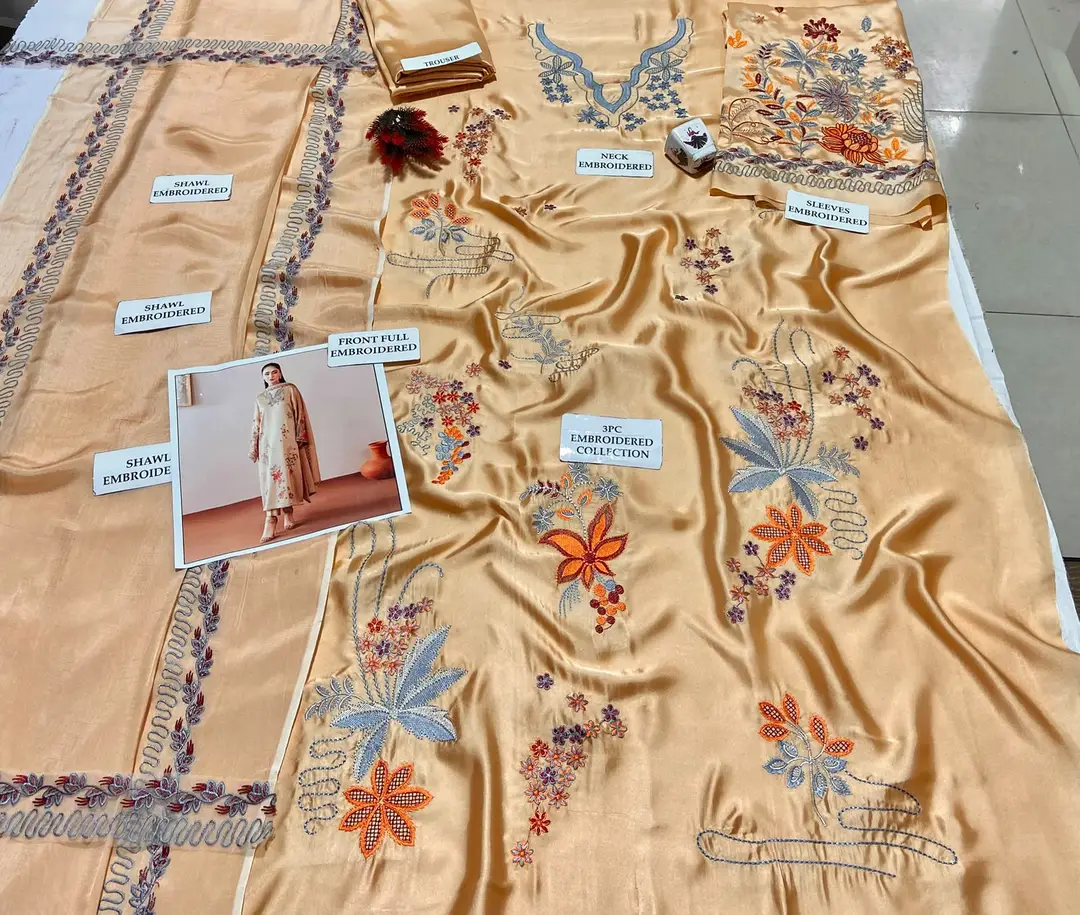 3 Pcs Women's Unstitched Embroidered Suit