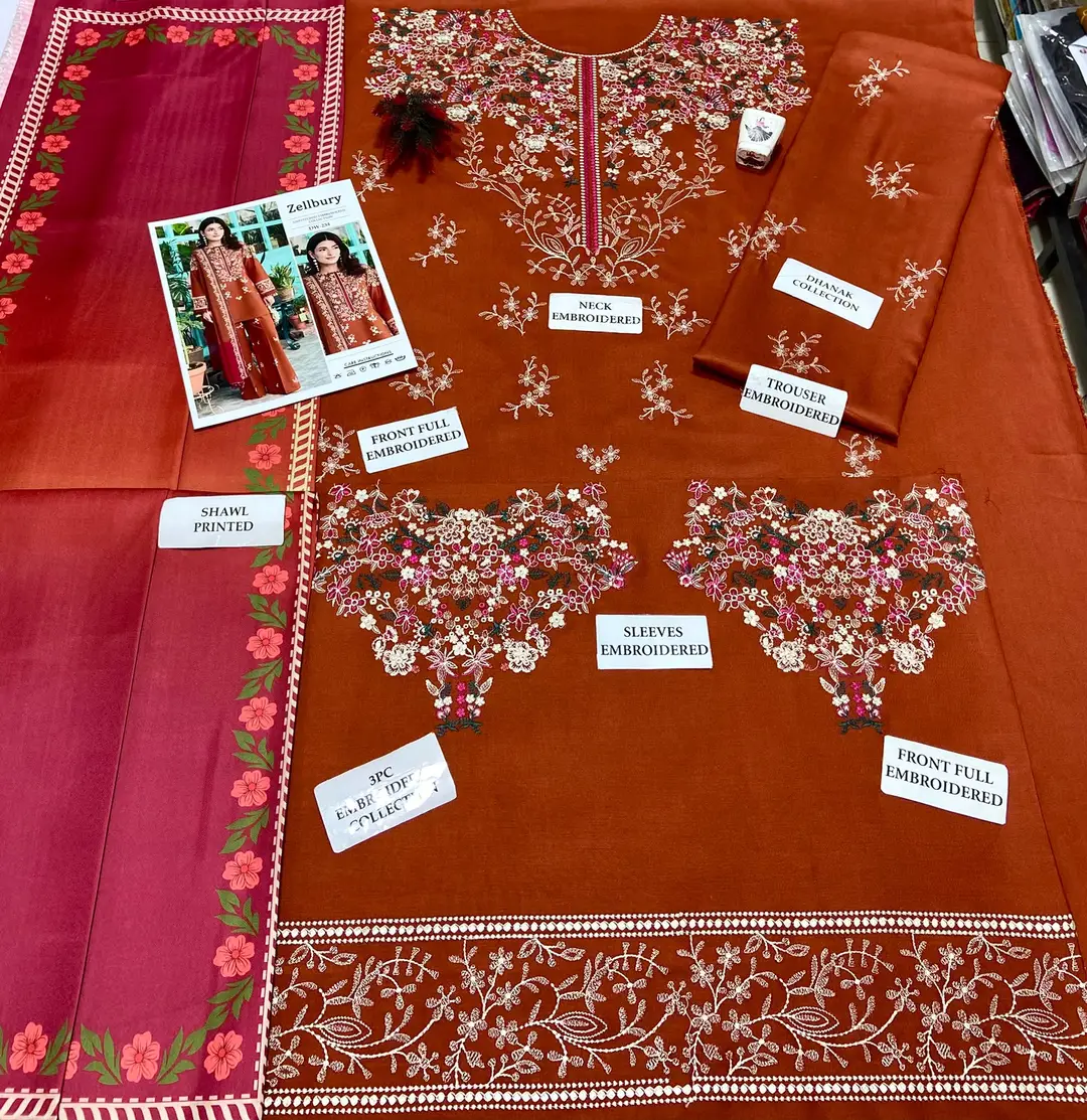 3 Pcs Women's Unstitched Embroidered Suit