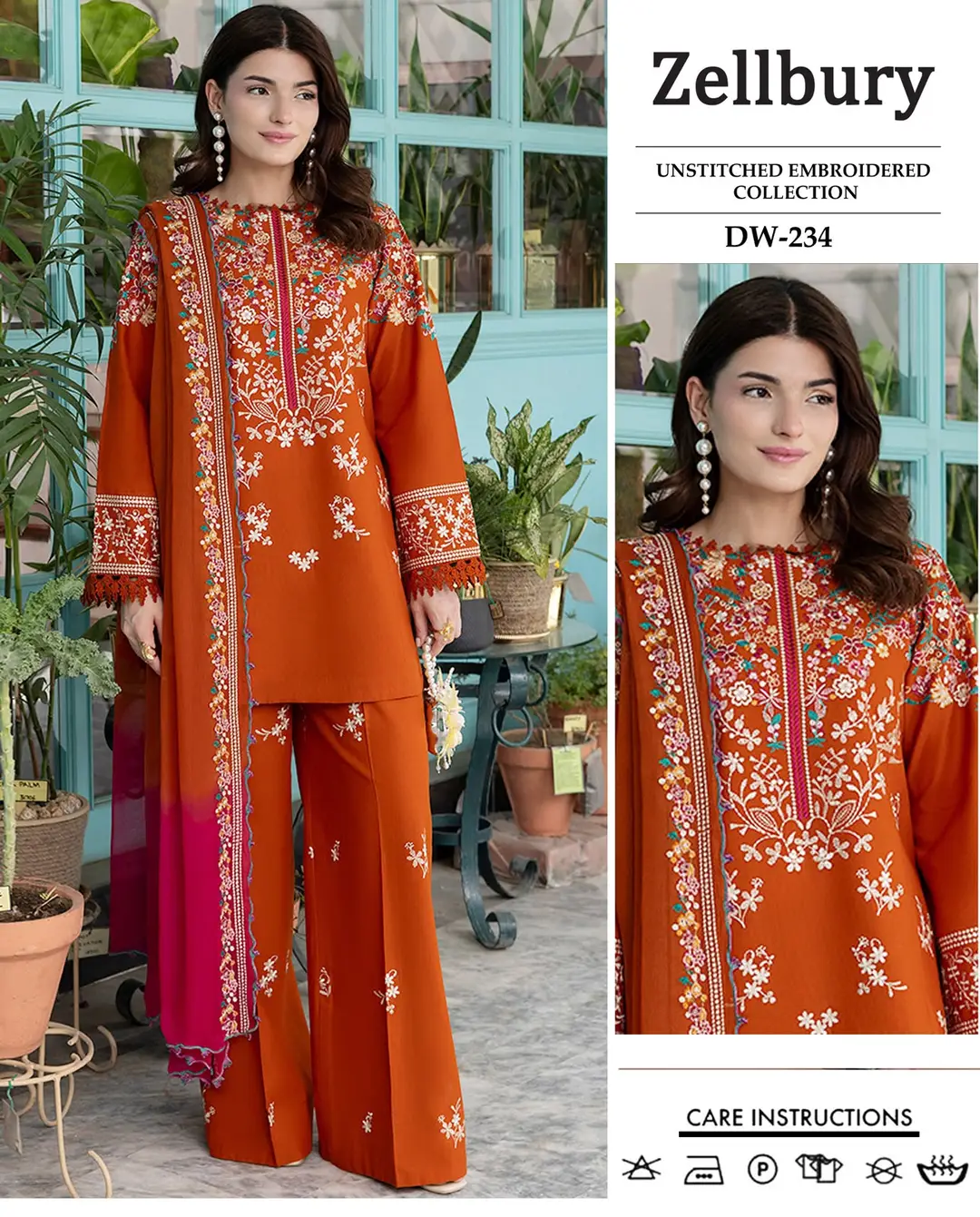 3 Pcs Women's Unstitched Embroidered Suit