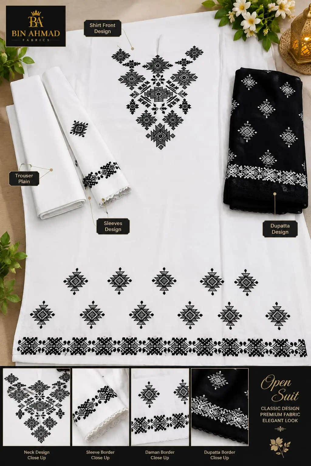 3 Pcs Women's Unstitched Embroidered Suit