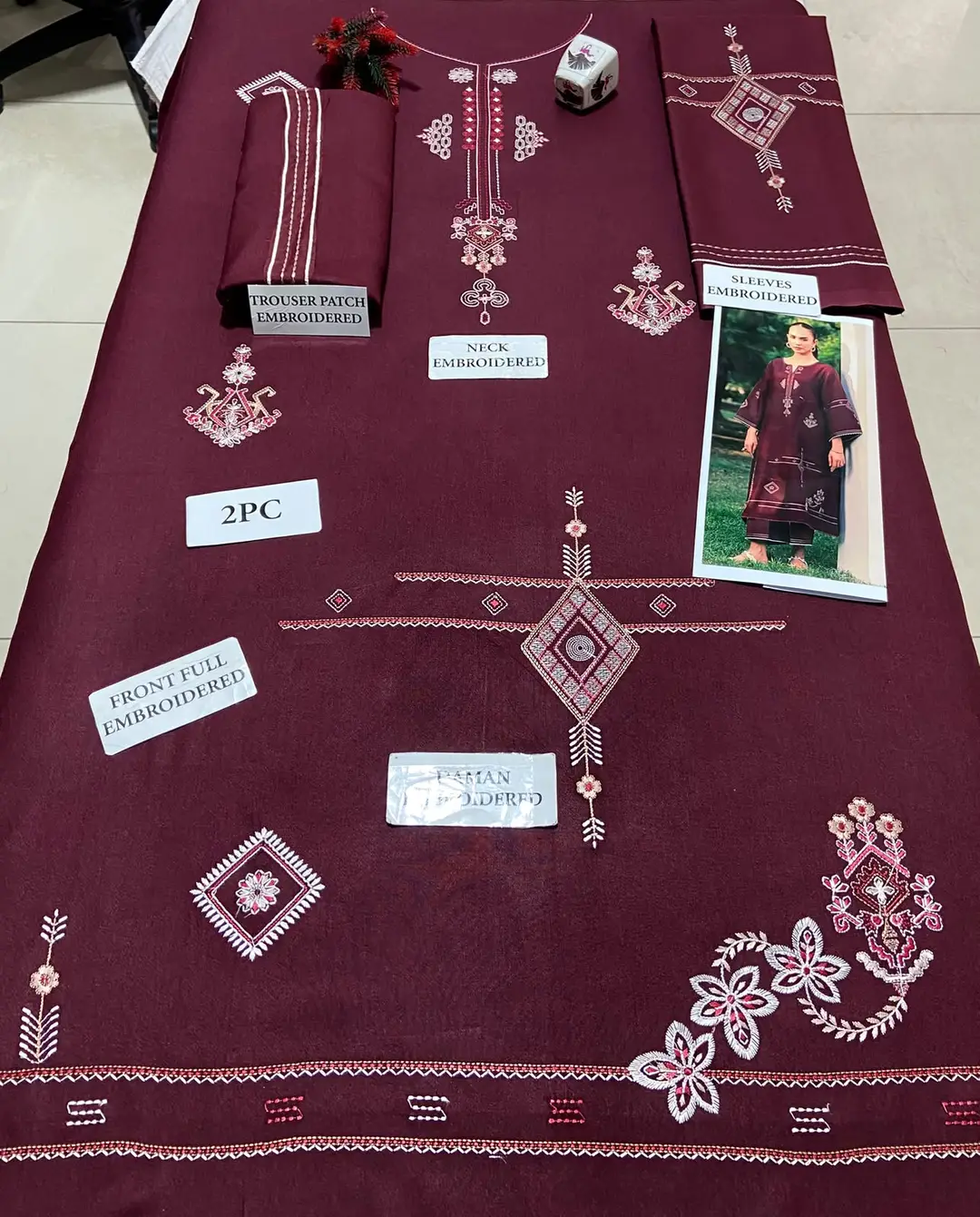 2 Pcs Women's Unstitched Embroidered Suit