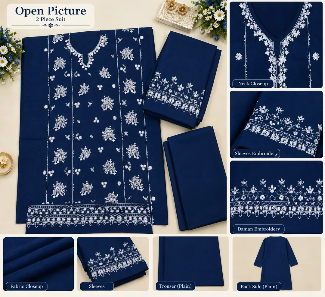 2 Pcs Women's Unstitched Embroidered Suit image 2