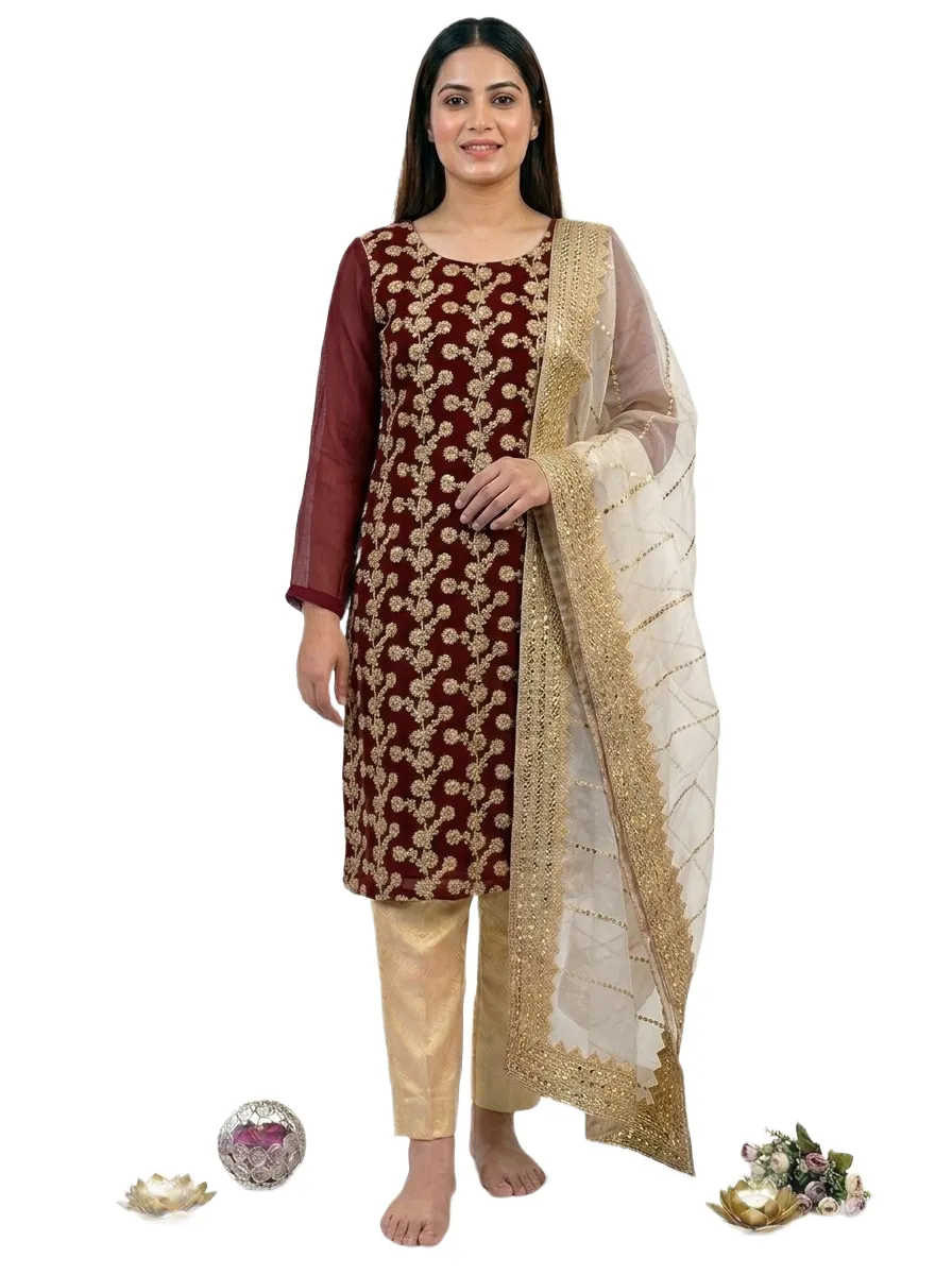 Fancy 3Pc Unstitched Suit with Embroidery & Dupatta