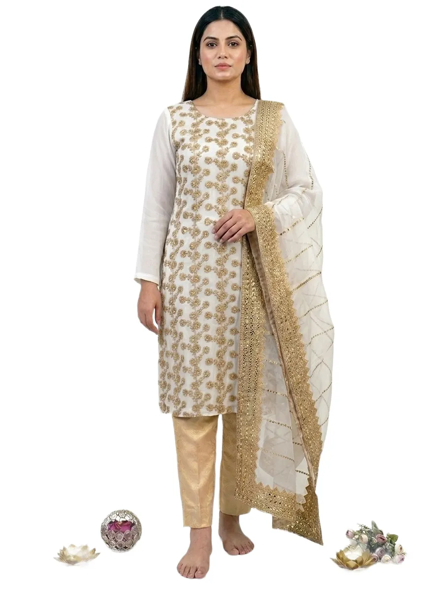 Fancy 3-Piece Embroidered Suit White Organza Dupatta Eid Wedding Party Wear Unstitched Pakistan