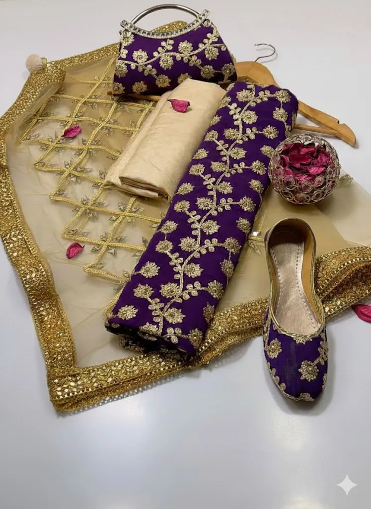 Fancy 5-Piece Embroidered Khussa Suit Purple for Women