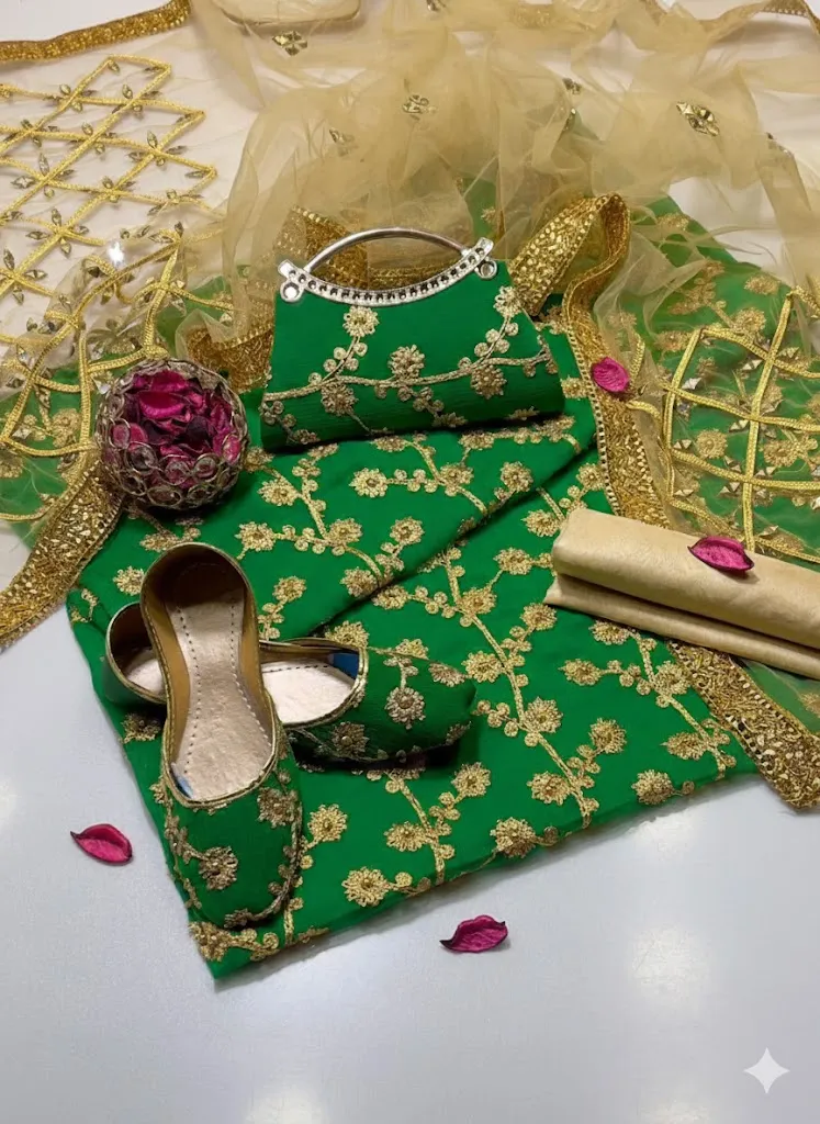 Fancy Green Embroidered 5-Piece Women Suit Set for Eid & Parties