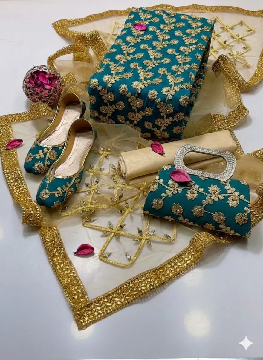 Fancy 5-Piece Women Suit Set Green Embroidered for Eid & Weddings