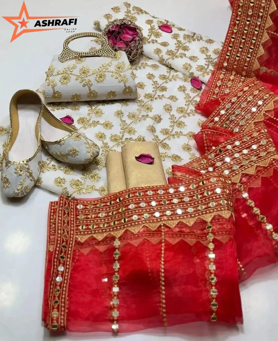 Fancy Eid 5-Piece Embroidered Khussa Suit for Women White