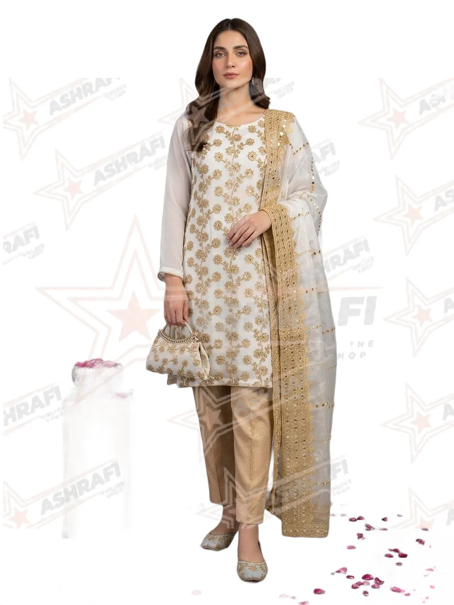 Fantasy Collection 5 Piece Embroidered Suit for Women White