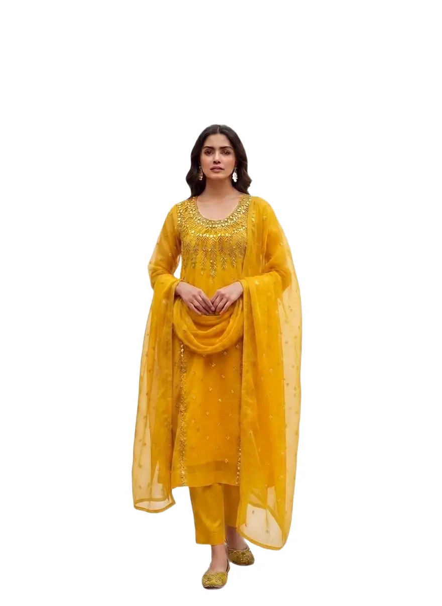 3 Pcs Women’s Unstitched Chiffon Mirror Work Suit