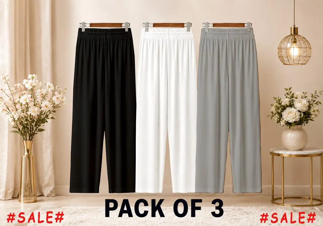 3 Pcs Women's Stitched Jersey Plain Trouser
