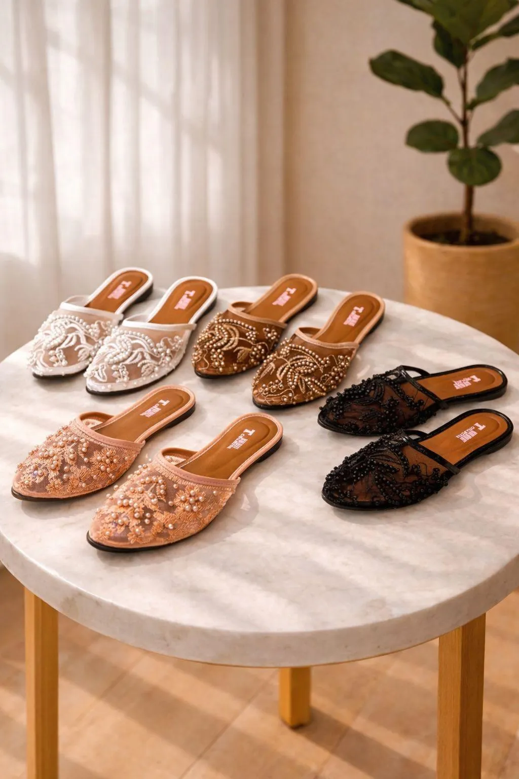 Brown Embroidered Women's Casual Flat Slippers Size 36-41