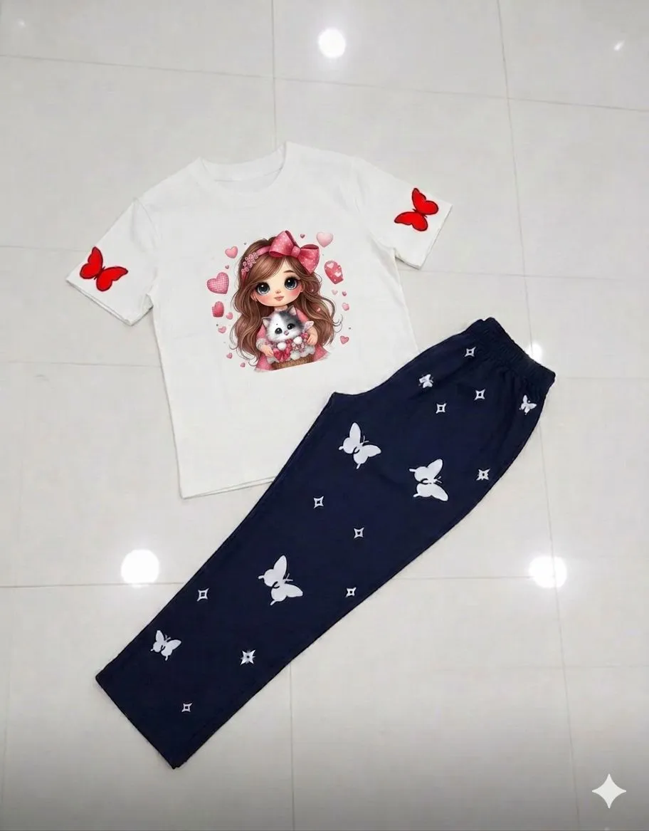 Women Printed Night Suit White Jersey 2 Pcs Medium to XL