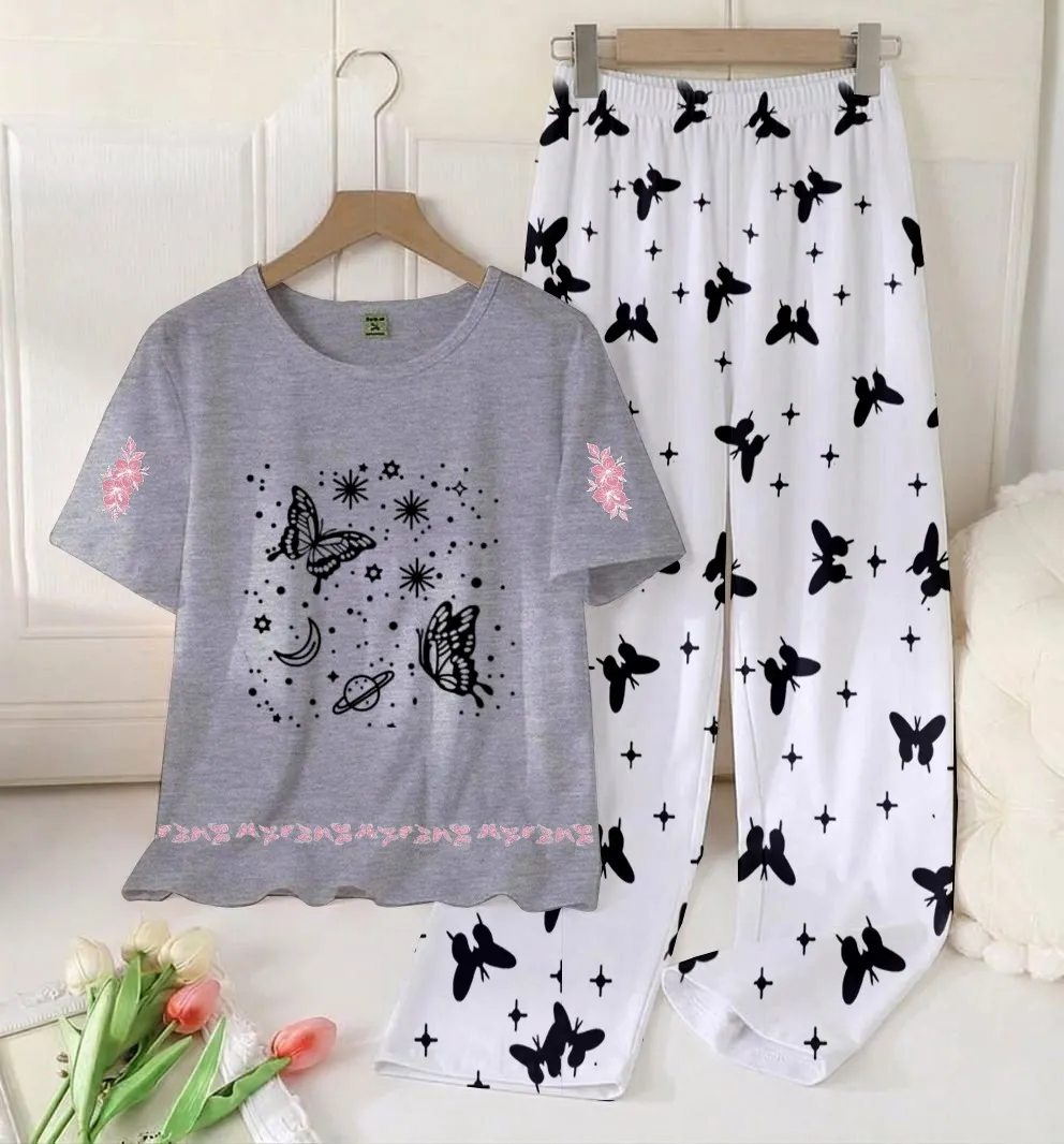2 Pcs Women's Stitched Cotton Jersey Printed Night Suit