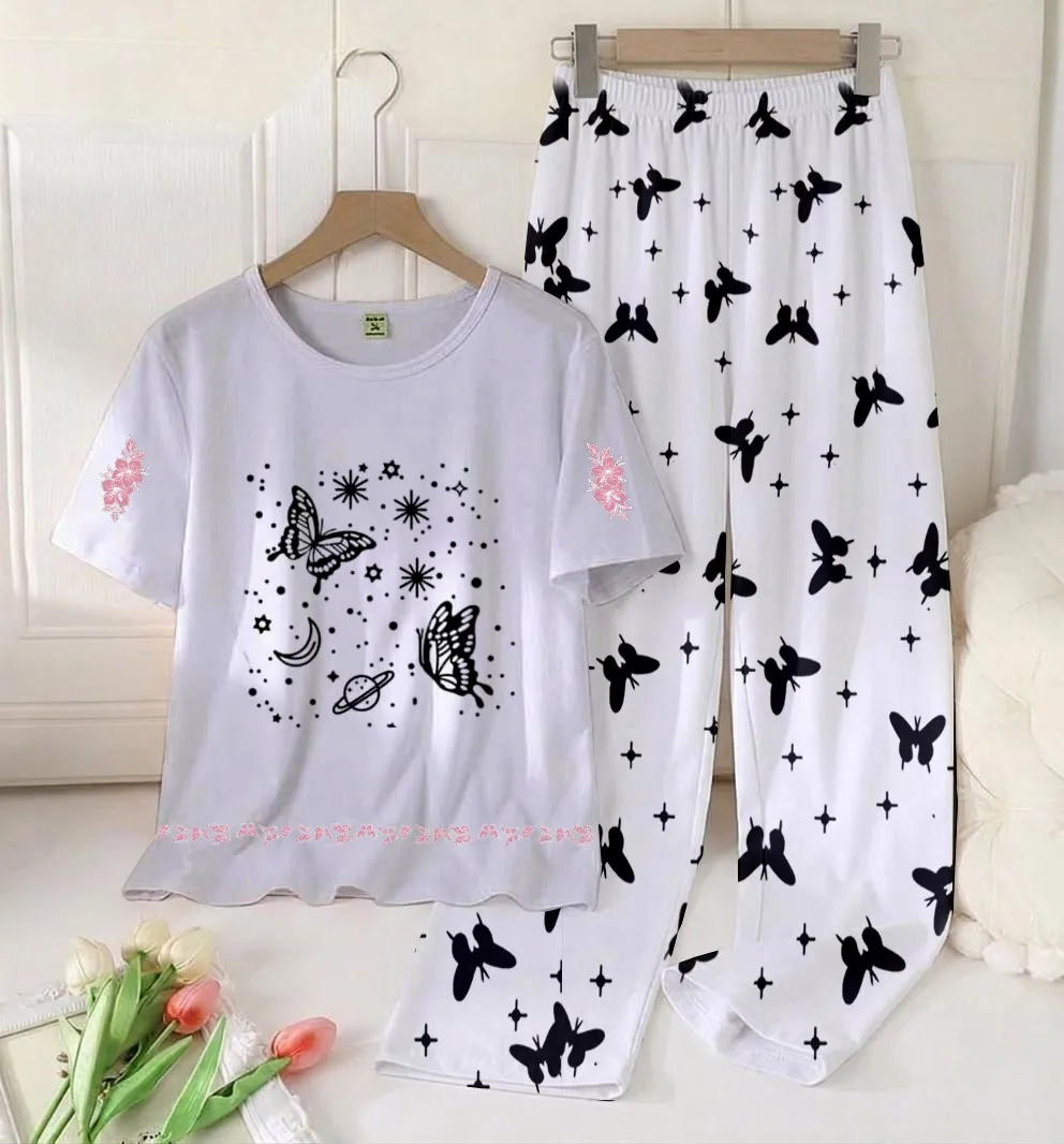 2 Pcs Women's Stitched Cotton Jersey Printed Night Suit