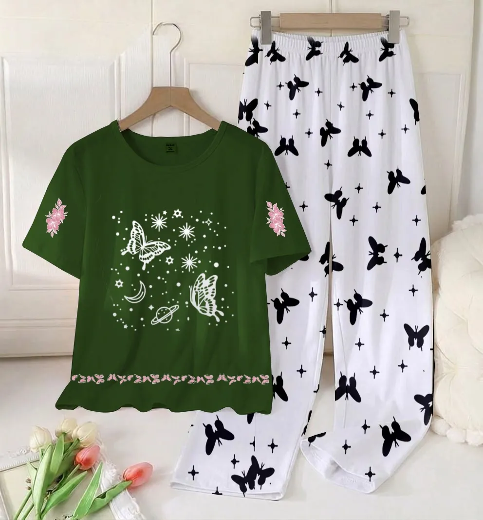 2 Pcs Women's Stitched Cotton Jersey Printed Night Suit