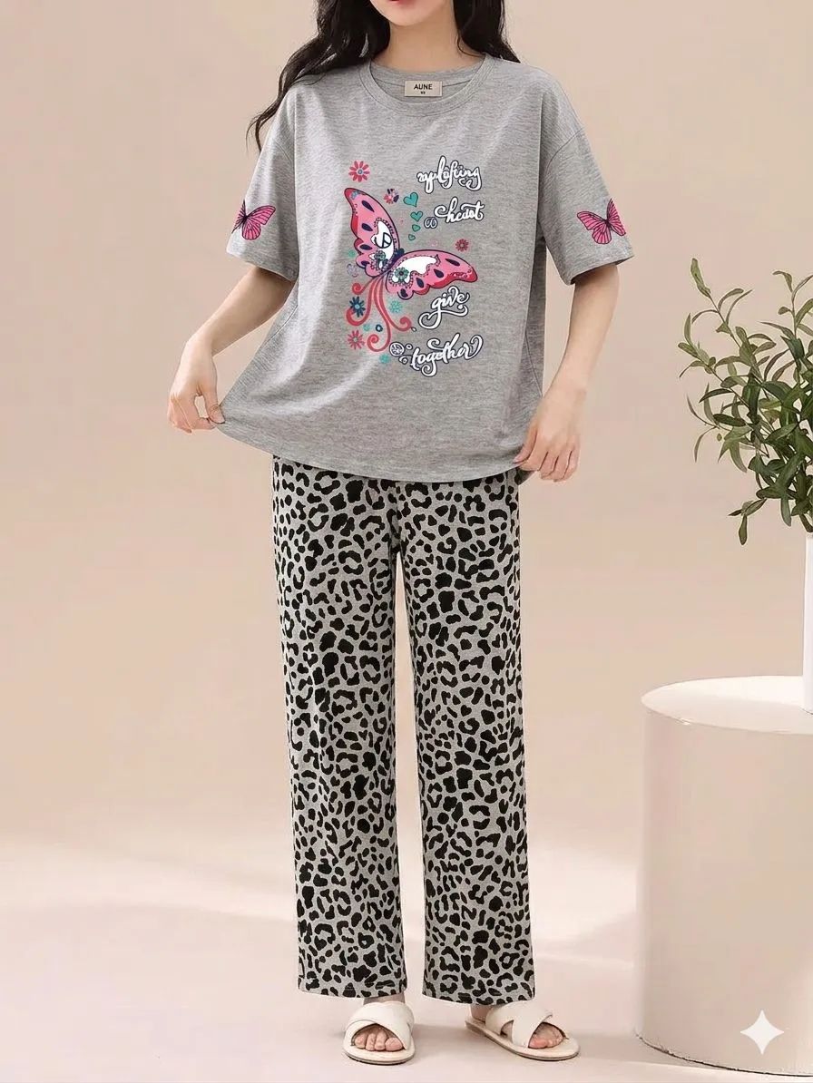 2 Pcs Women's Stitched Jersey Printed Night Suit