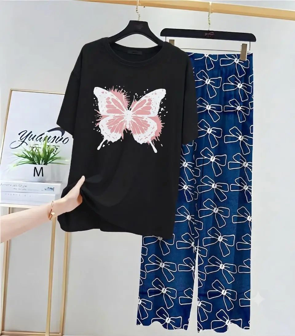 2 Pcs Women's Stitched Jersey Printed Night Suit