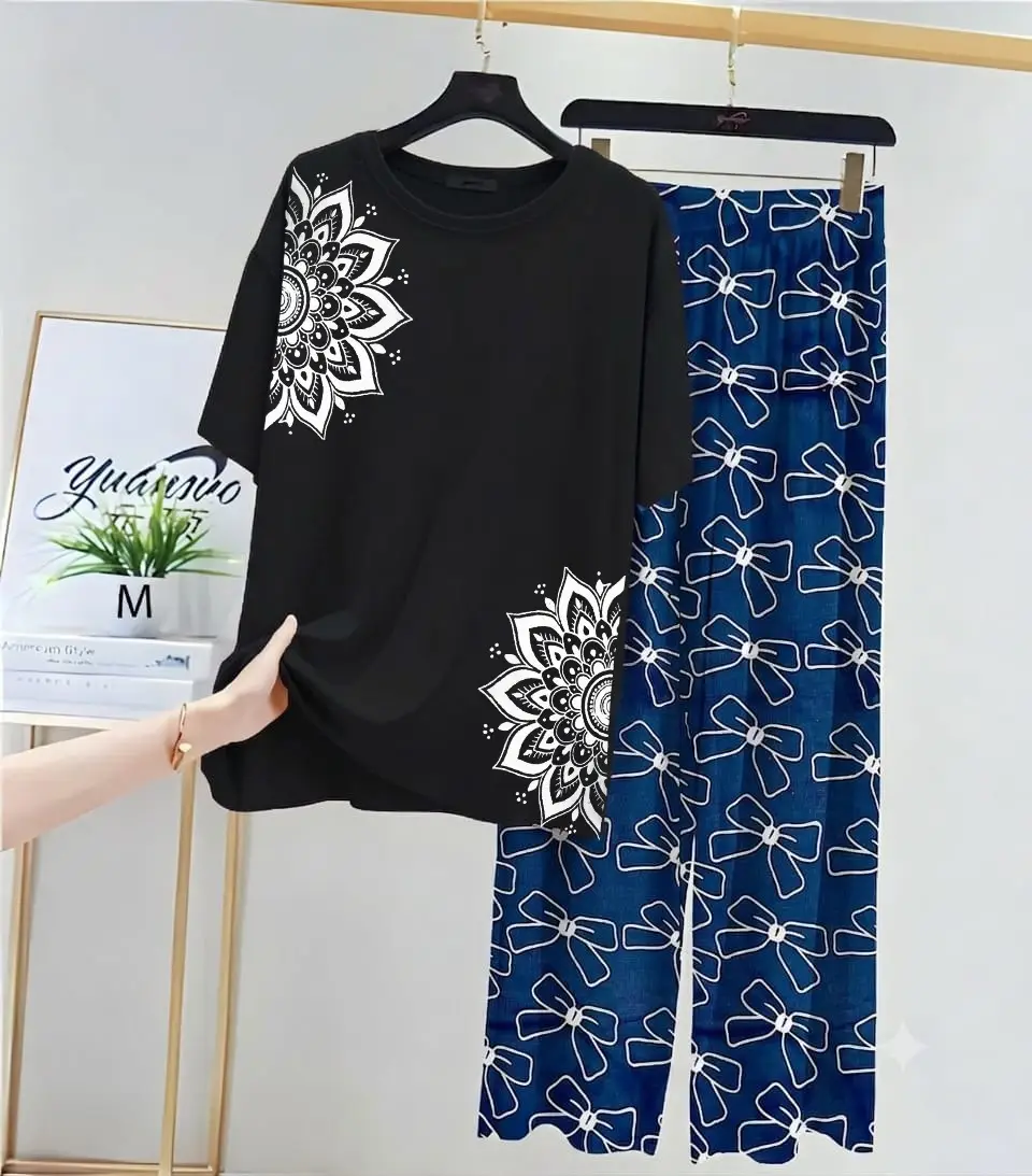 2 Pcs Women's Stitched Jersey Printed Night Suit
