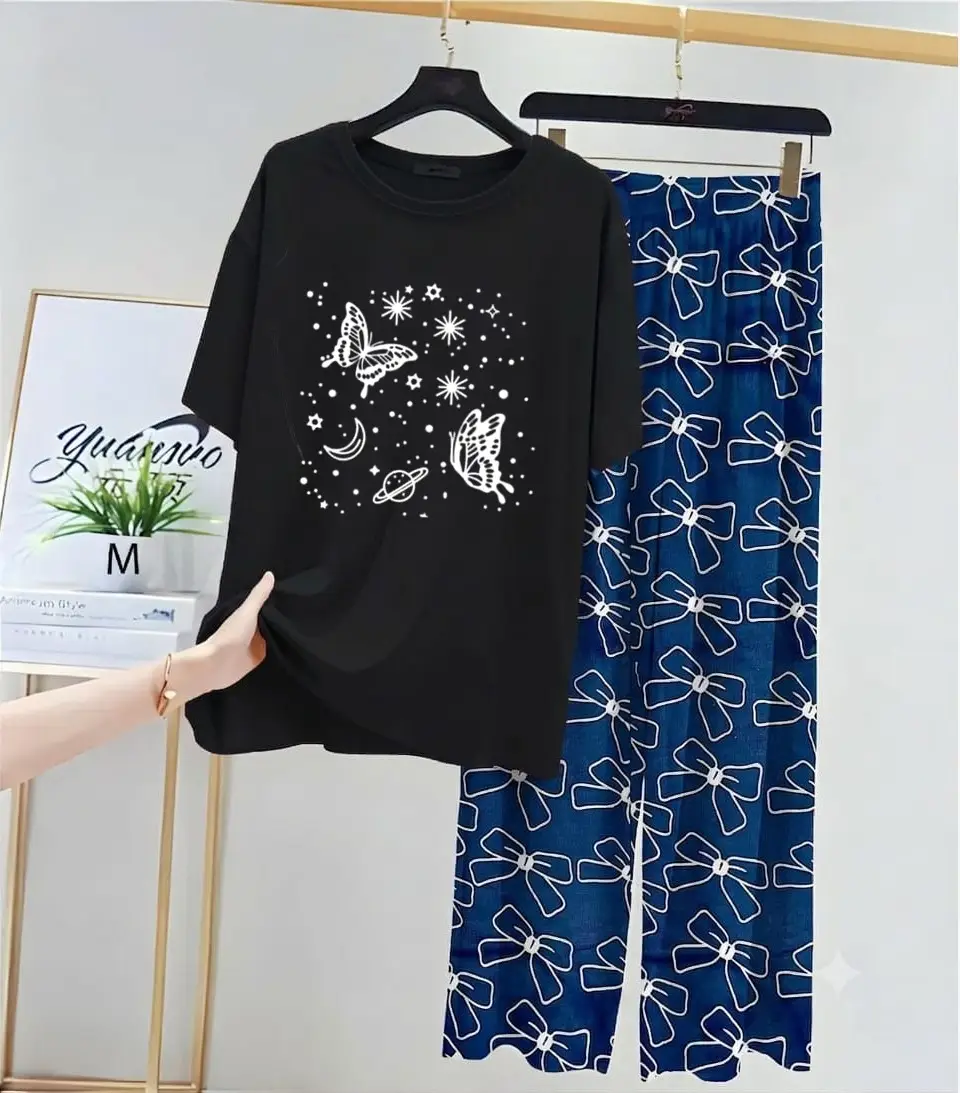 2 Pcs Women's Stitched Jersey Printed Night Suit