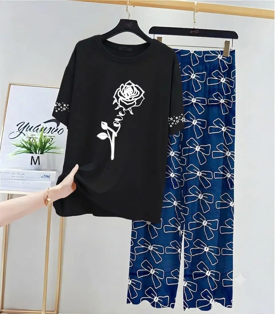 2 Pcs Women's Stitched Jersey Printed Night Suit