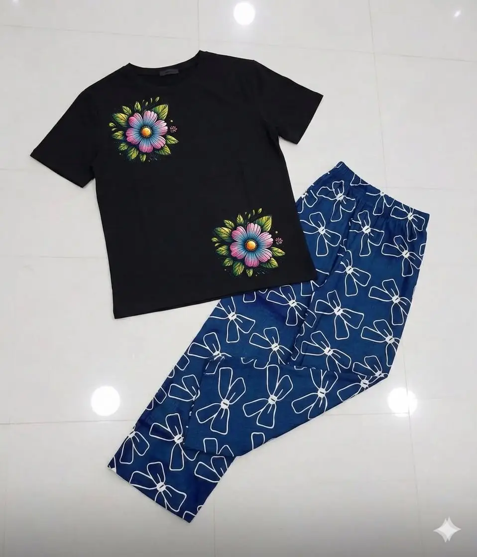 2 Pcs Women's Stitched Jersey Printed Night Suit