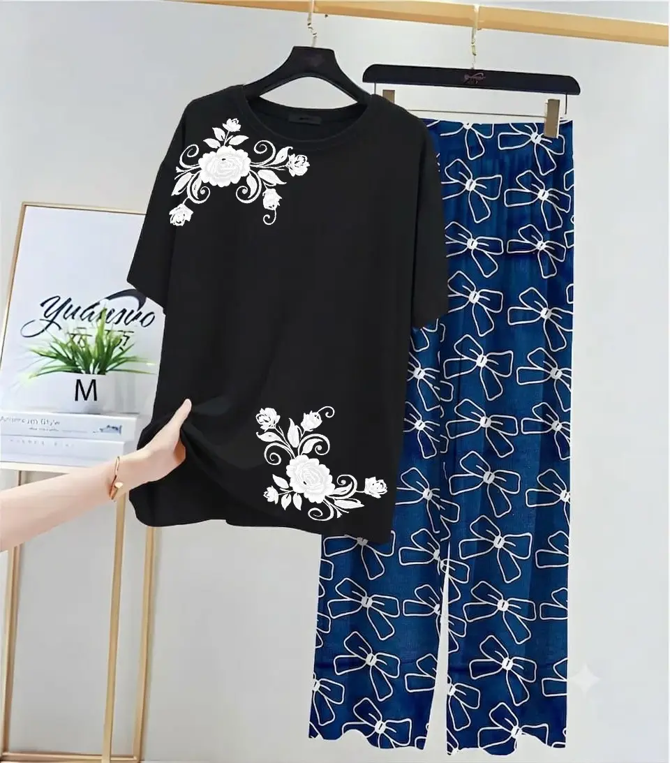 2 Pcs Women's Stitched Jersey Printed Night Suit
