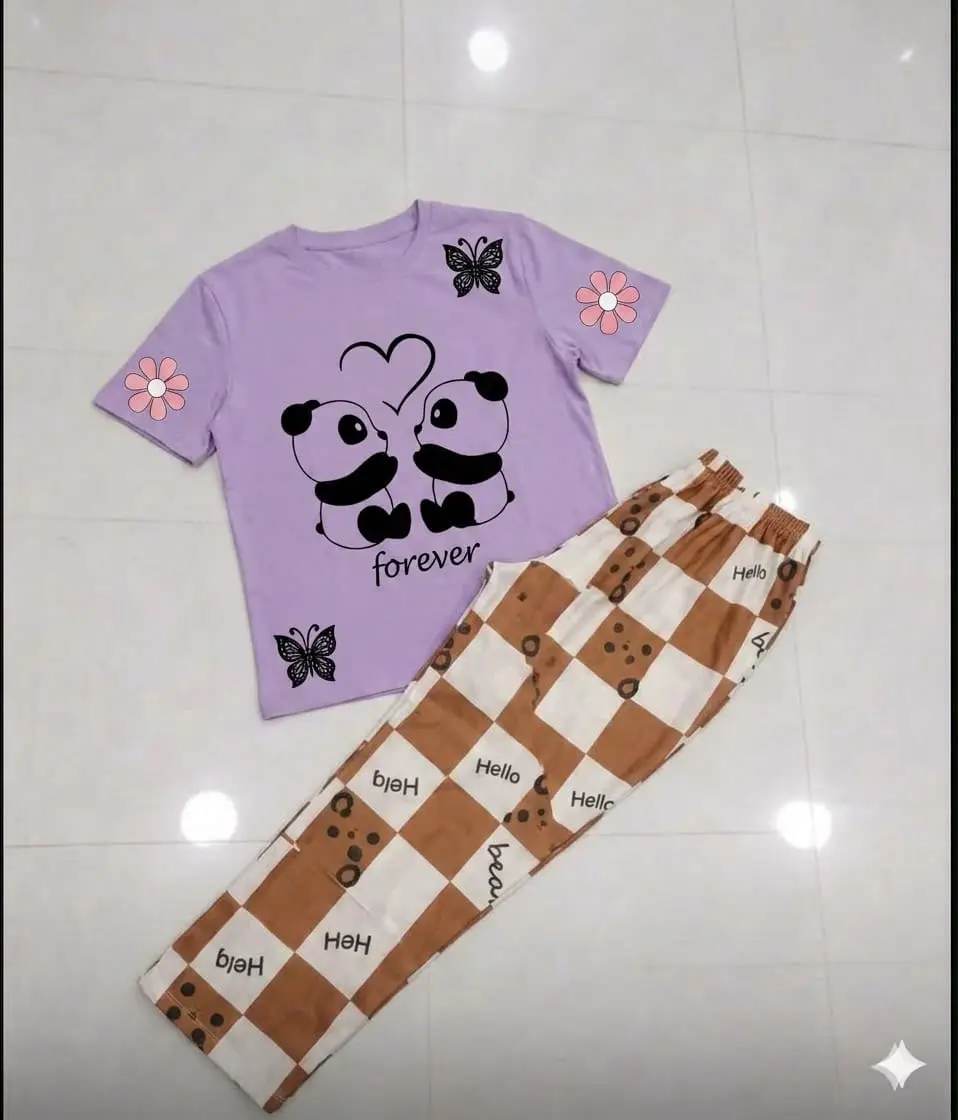 2 Pcs Women's Stitched Cotton Jersey Printed Night Suit