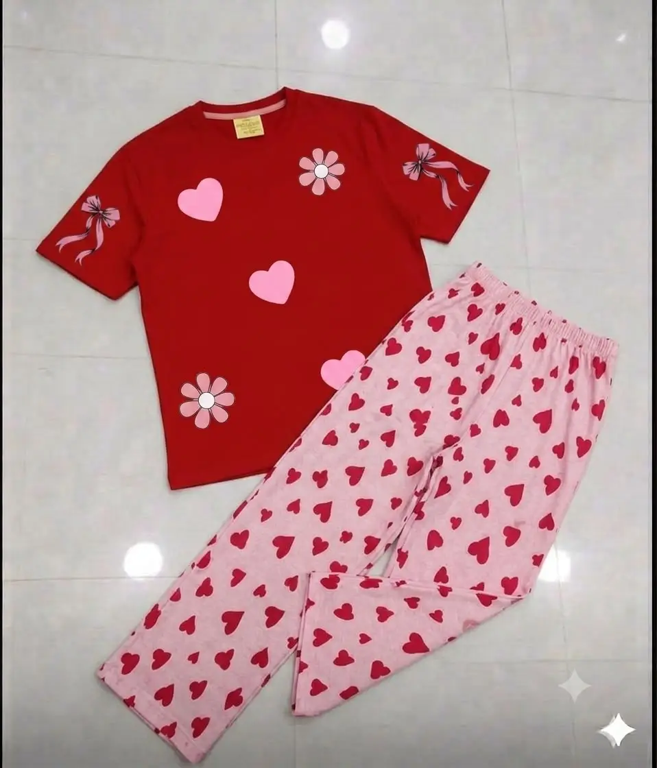 2 Pcs Women's Stitched Jersey Plain Night Suit