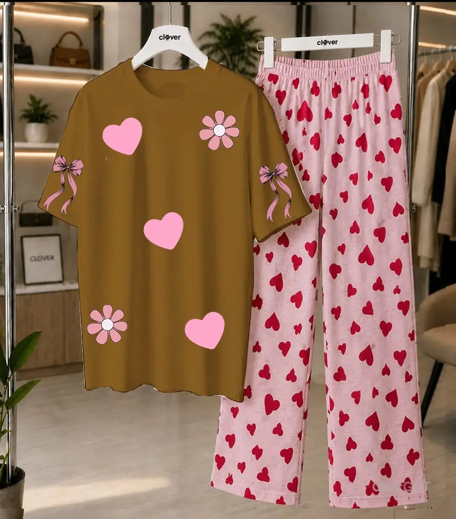2 Pcs Women's Stitched Jersey Plain Night Suit