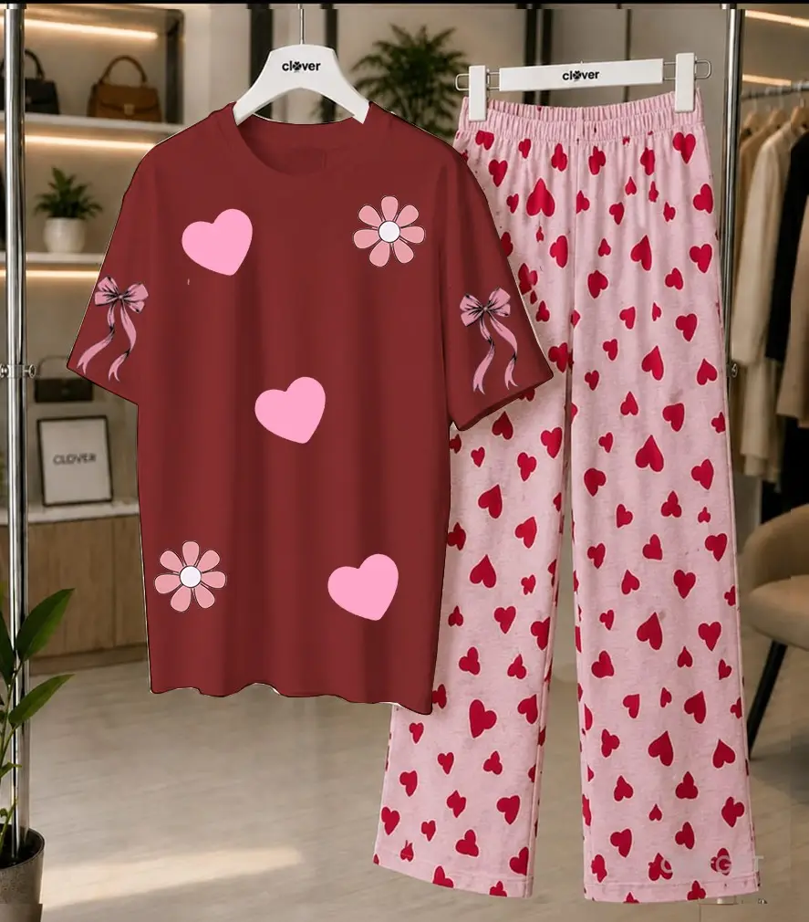 2 Pcs Women's Stitched Jersey Plain Night Suit