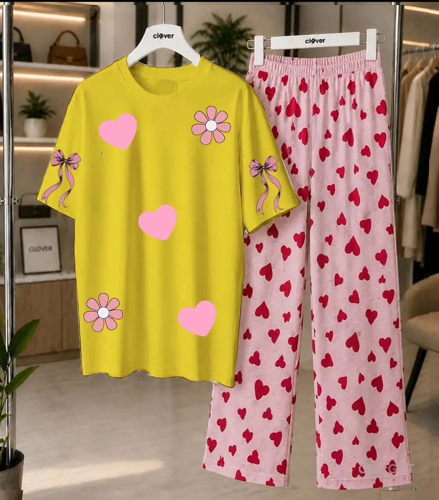 2 Pcs Women's Stitched Jersey Plain Night Suit