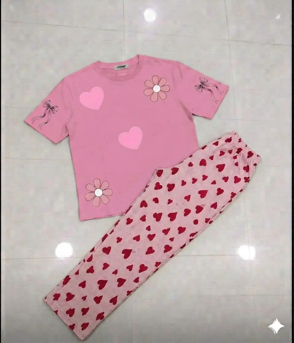 2 Pcs Women's Stitched Jersey Plain Night Suit