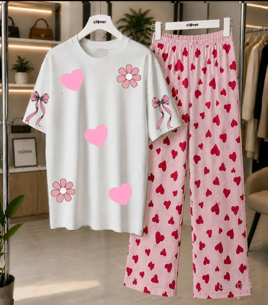 2 Pcs Women's Stitched Jersey Plain Night Suit