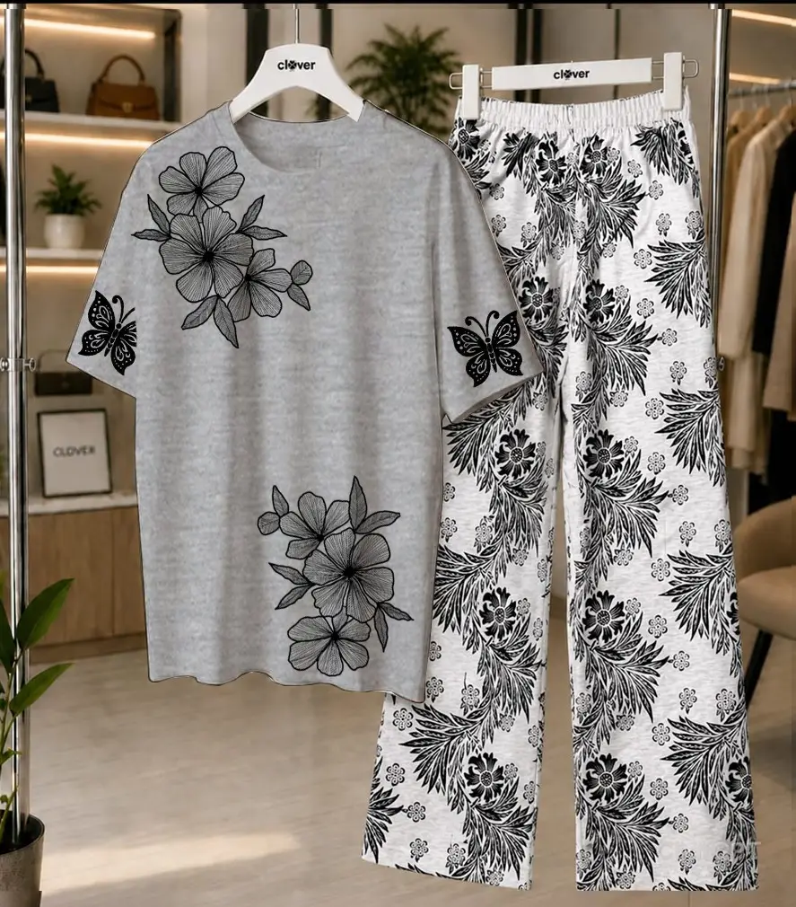 2 Pcs Women's Stitched Jersey Printed Night Suit