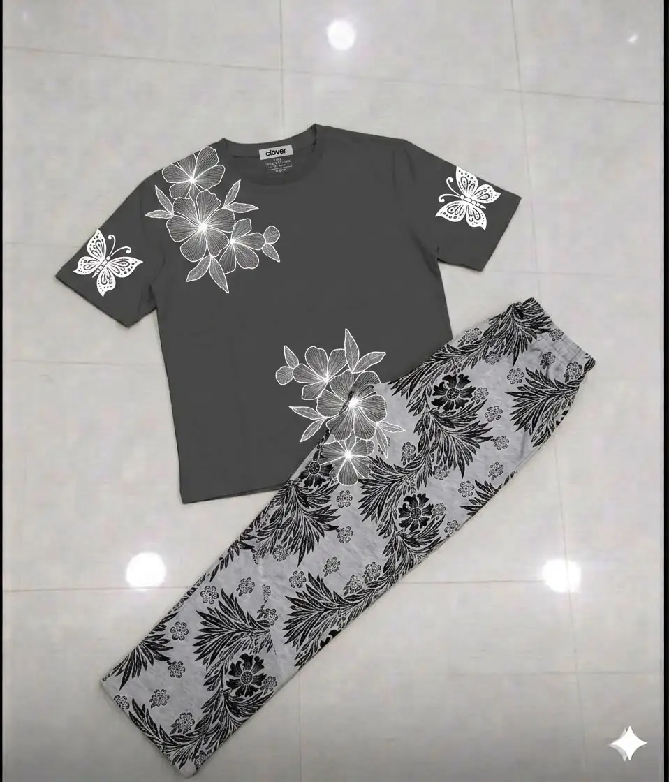 2 Pcs Women's Stitched Jersey Printed Night Suit
