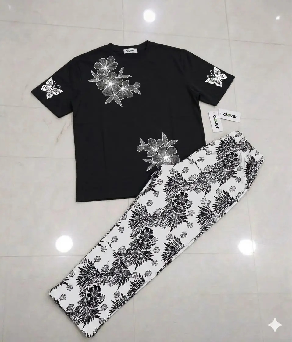 2 Pcs Women's Stitched Jersey Printed Night Suit