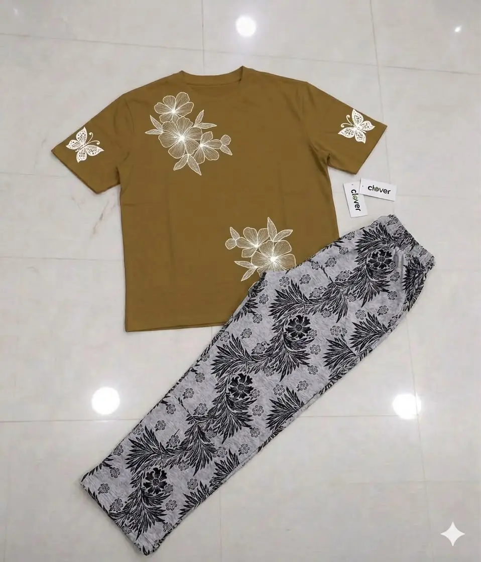 2 Pcs Women's Stitched Jersey Printed Night Suit