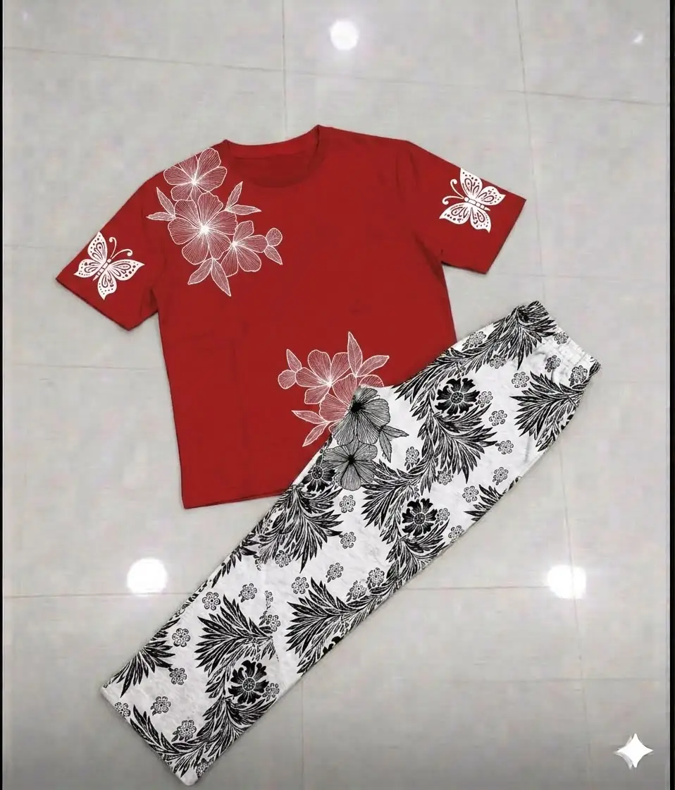 2 Pcs Women's Stitched Jersey Printed Night Suit
