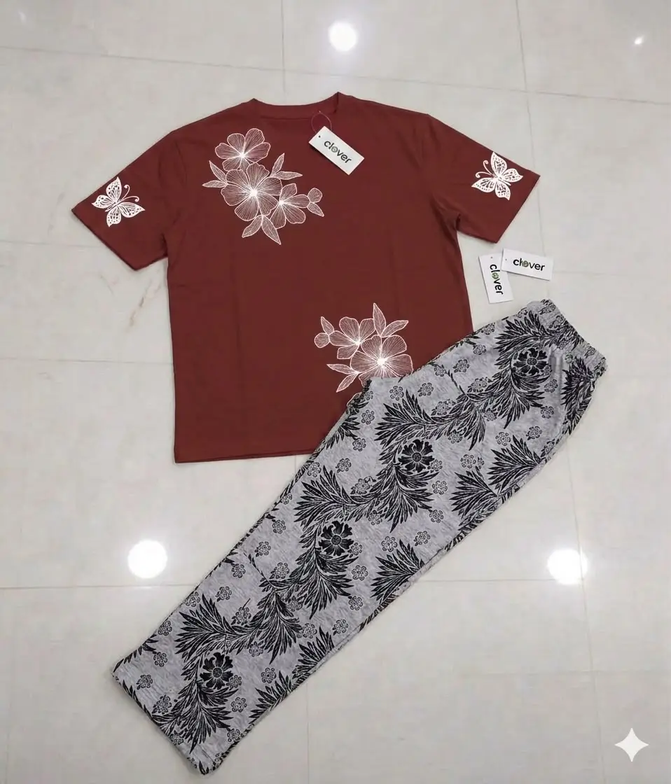 2 Pcs Women's Stitched Jersey Printed Night Suit