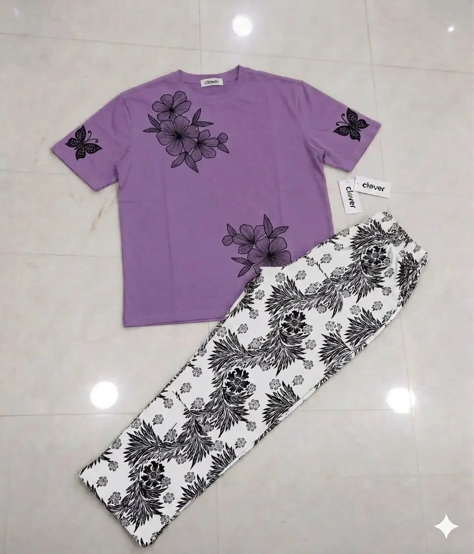 2 Pcs Women's Stitched Jersey Printed Night Suit