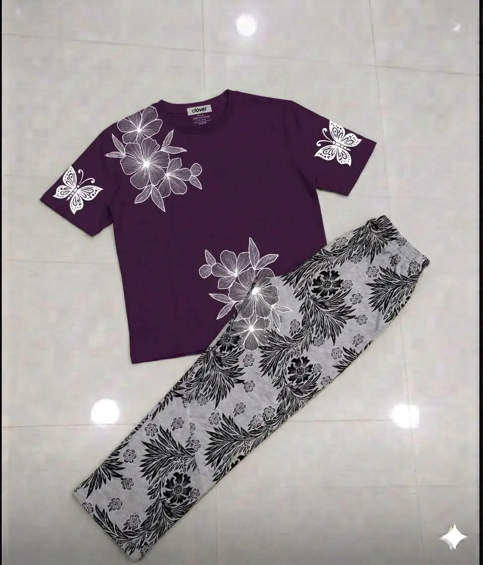 2 Pcs Women's Stitched Jersey Printed Night Suit