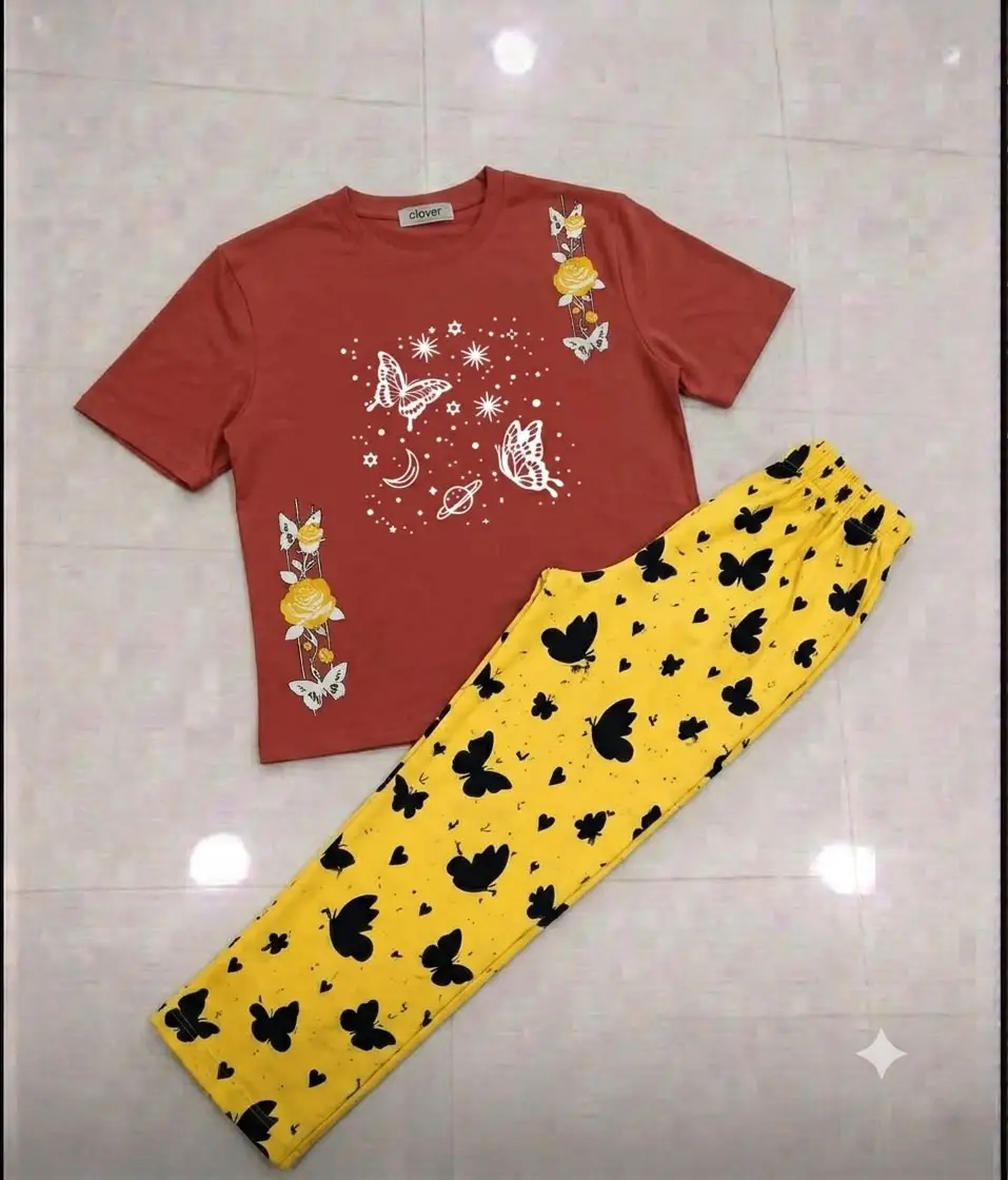 2 Pcs Women's Stitched Cotton Jersey Printed Night Suit