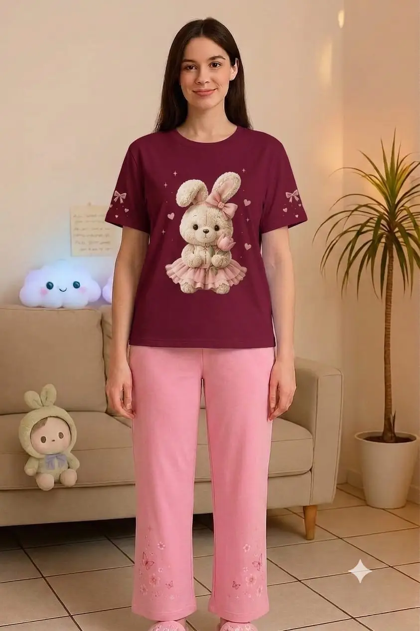 2 Pcs Women's Stitched Cotton Jersey Printed Night Suit