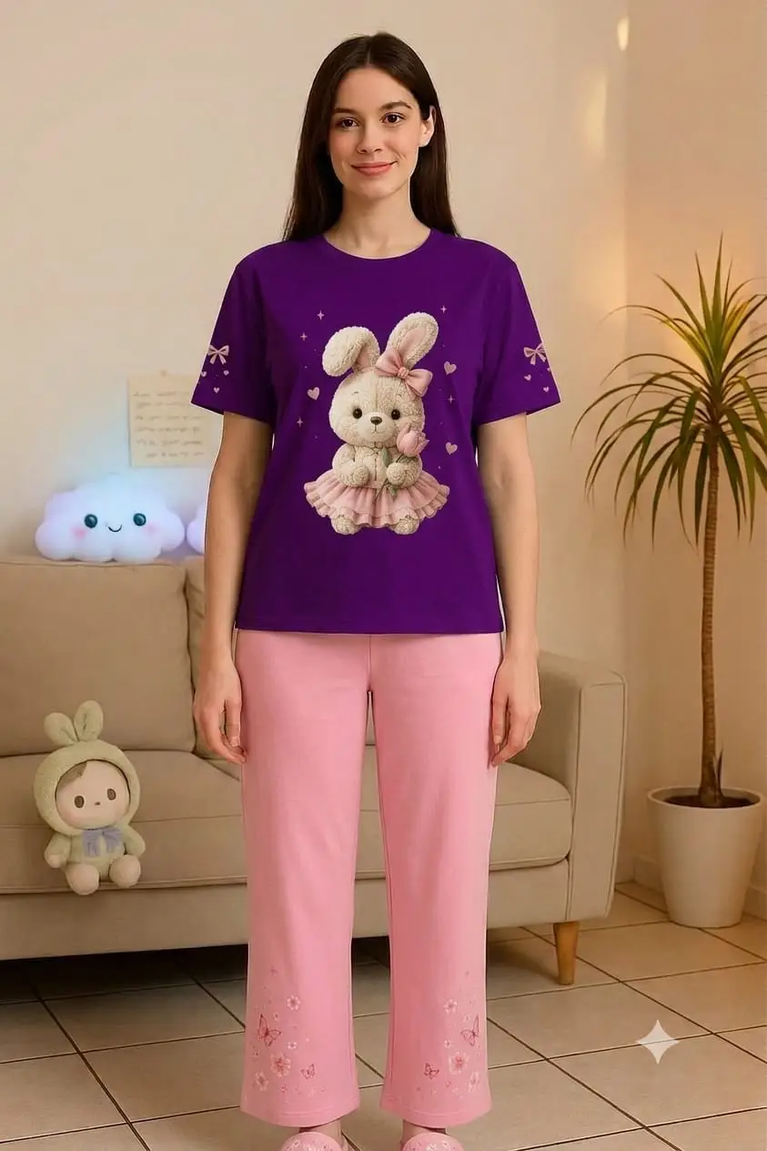 2 Pcs Women's Stitched Cotton Jersey Printed Night Suit