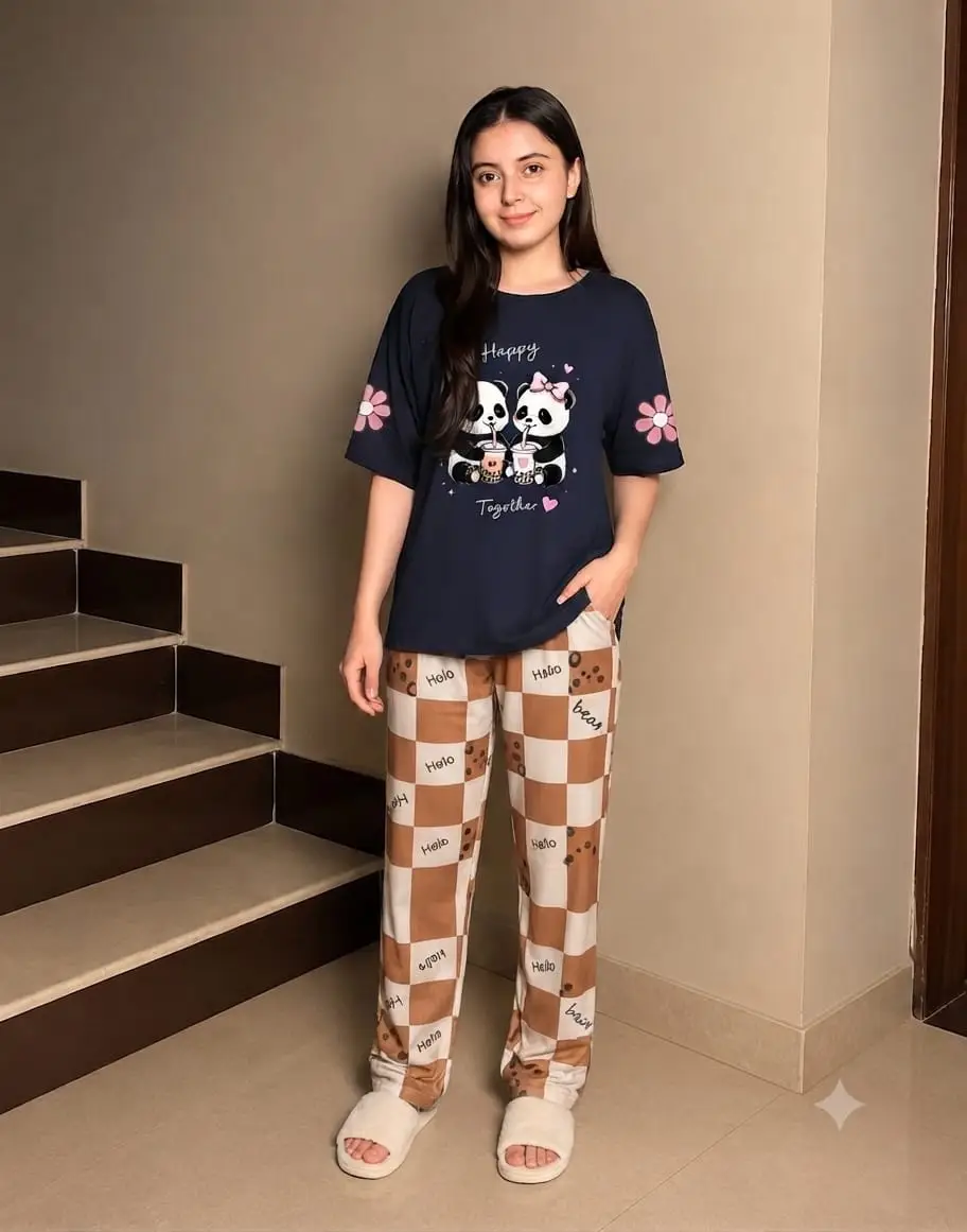 2 Pcs Women's Stitched Cotton Jersey Printed Night Suit