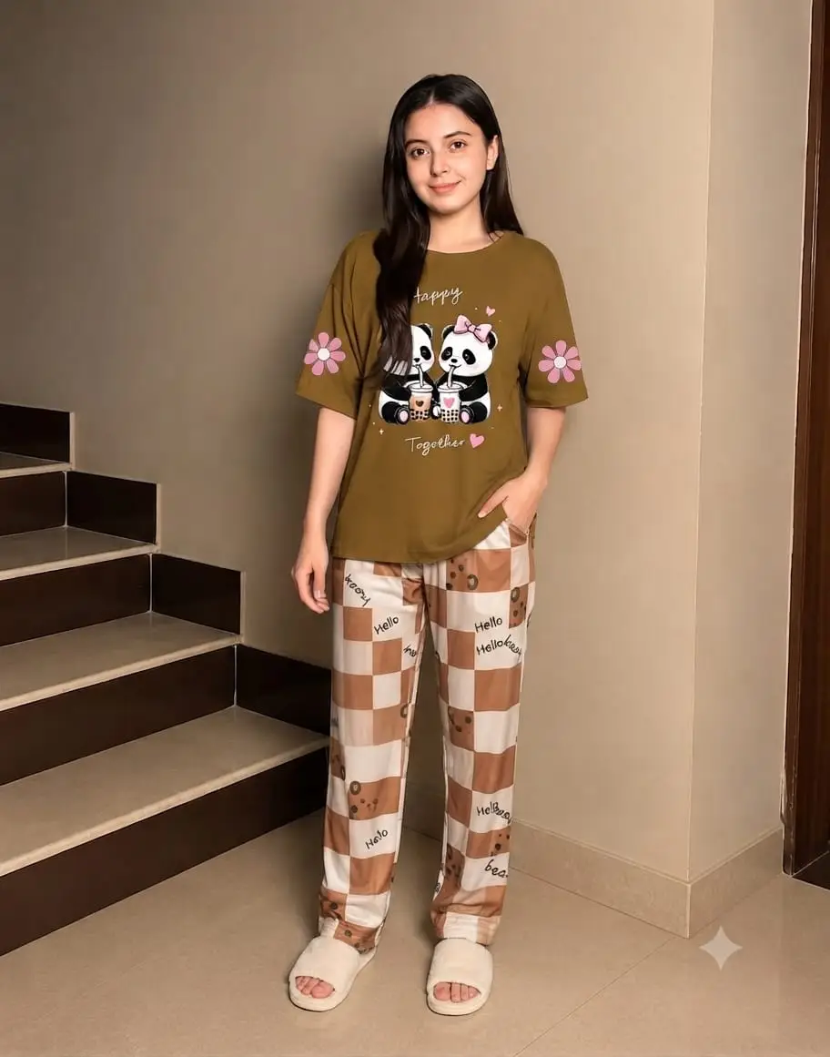 2 Pcs Women's Stitched Cotton Jersey Printed Night Suit