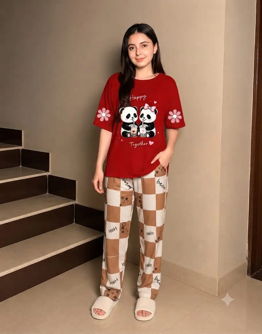 2 Pcs Women's Stitched Cotton Jersey Printed Night Suit