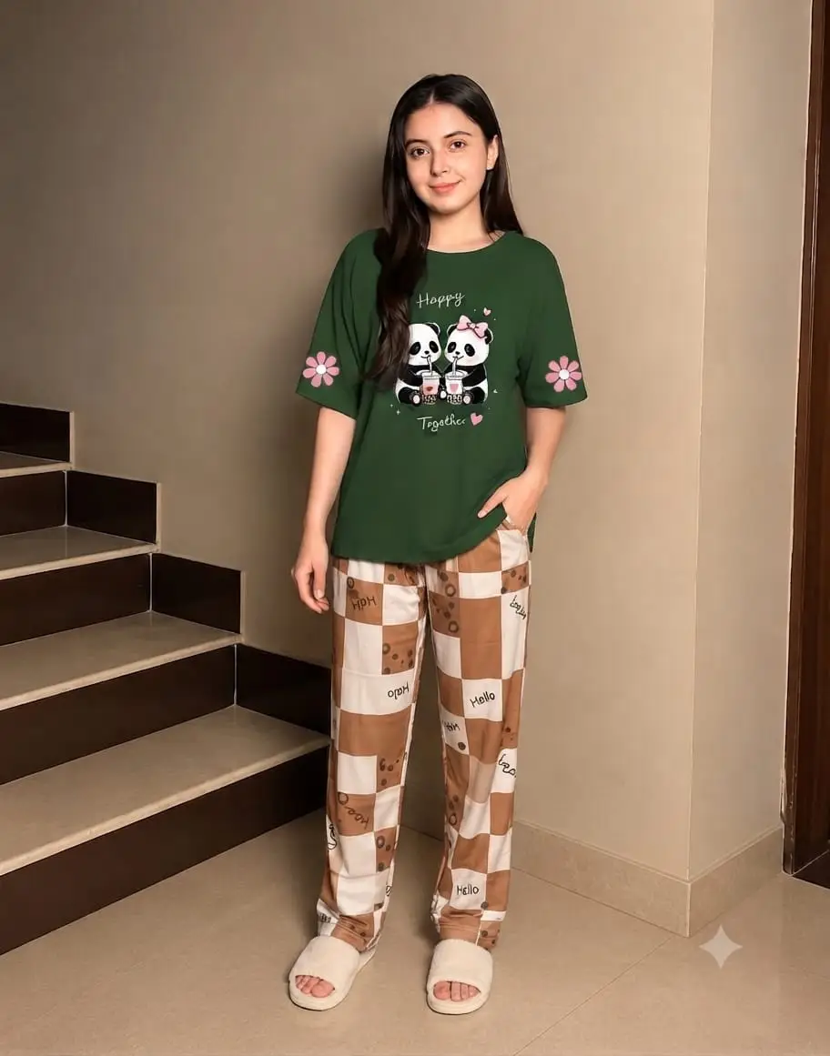 2 Pcs Women's Stitched Cotton Jersey Printed Night Suit